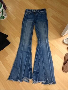 Flying Monkey Blue Flare Jeans with Raw Hem